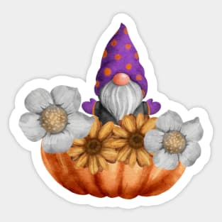 Gnome in a Pumpkin with Flowers Sticker